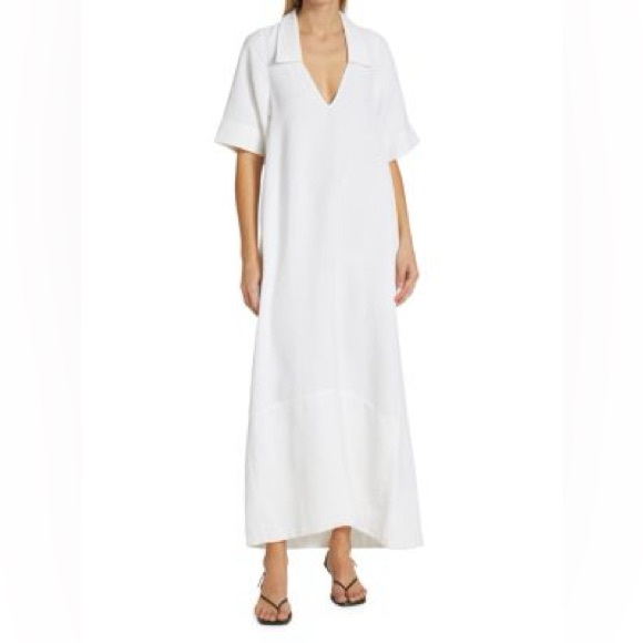CO Collection Women’s Collared Short Sleeve Maxi-Dress White Size Small, Pockets - Picture 2 of 13